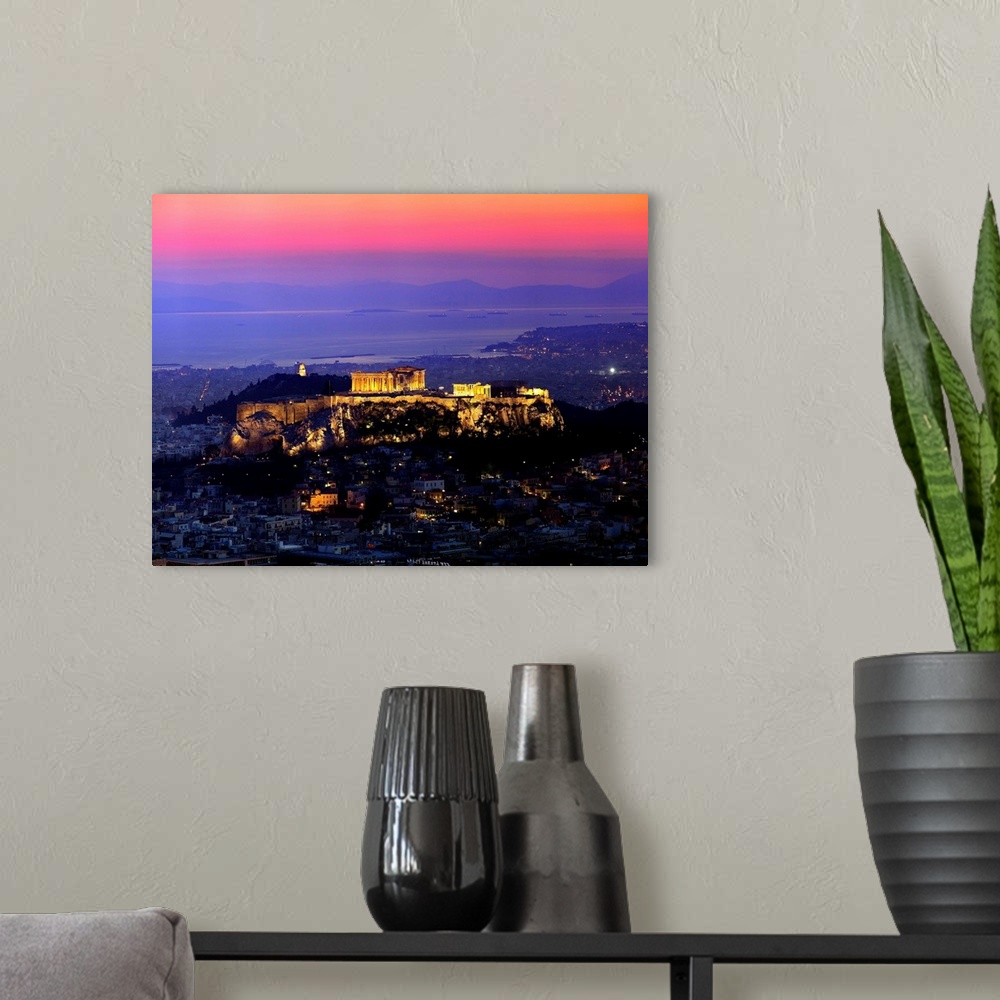 A modern room featuring Greece, Central Greece and Euboea, Attica, Athens, View of Acropolis and Parthenon with Piraeus i...