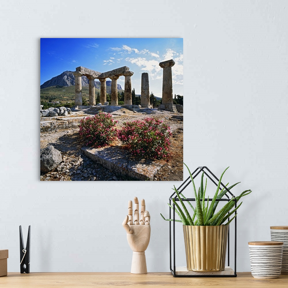 A bohemian room featuring Greece, Peloponnese, Corinth, Mediterranean area, Travel Destination, Doric temple of Apollo, for...