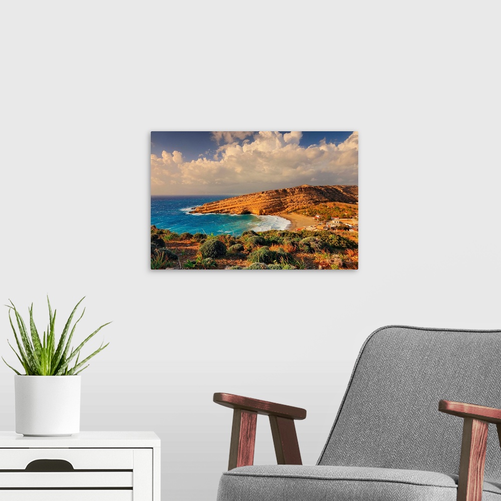 A modern room featuring Greece, Crete Island, Iraklion, Matala, Mediterranean sea, Aegean sea, Greek Islands, Golden sand...