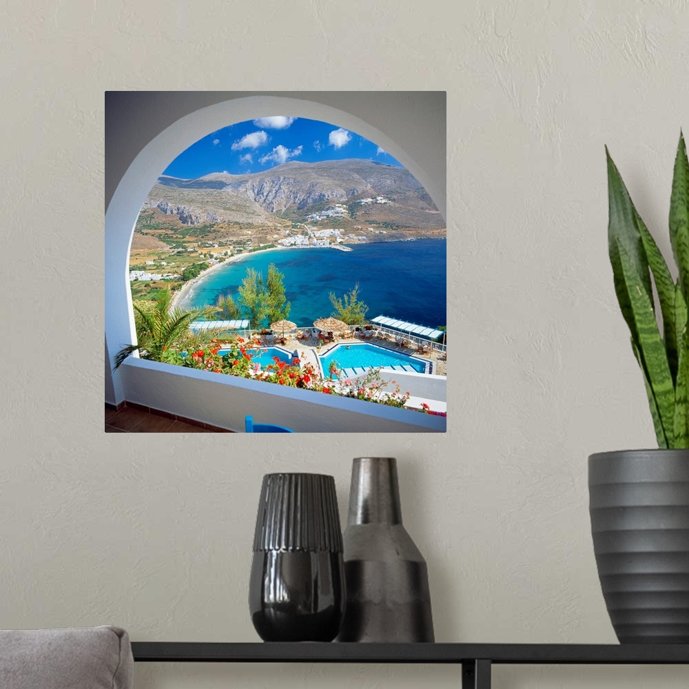 A modern room featuring Greece, Cyclades, Amorgos, Aegialis Hotel, view towards the sea
