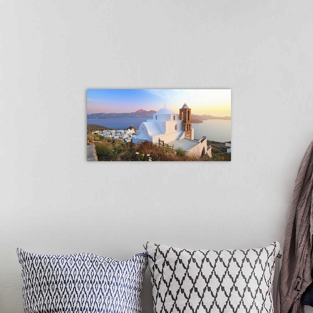 A bohemian room featuring Greece, Cyclades, Milos island, Plaka, Panaghia Thalassitra from Kastro castle
