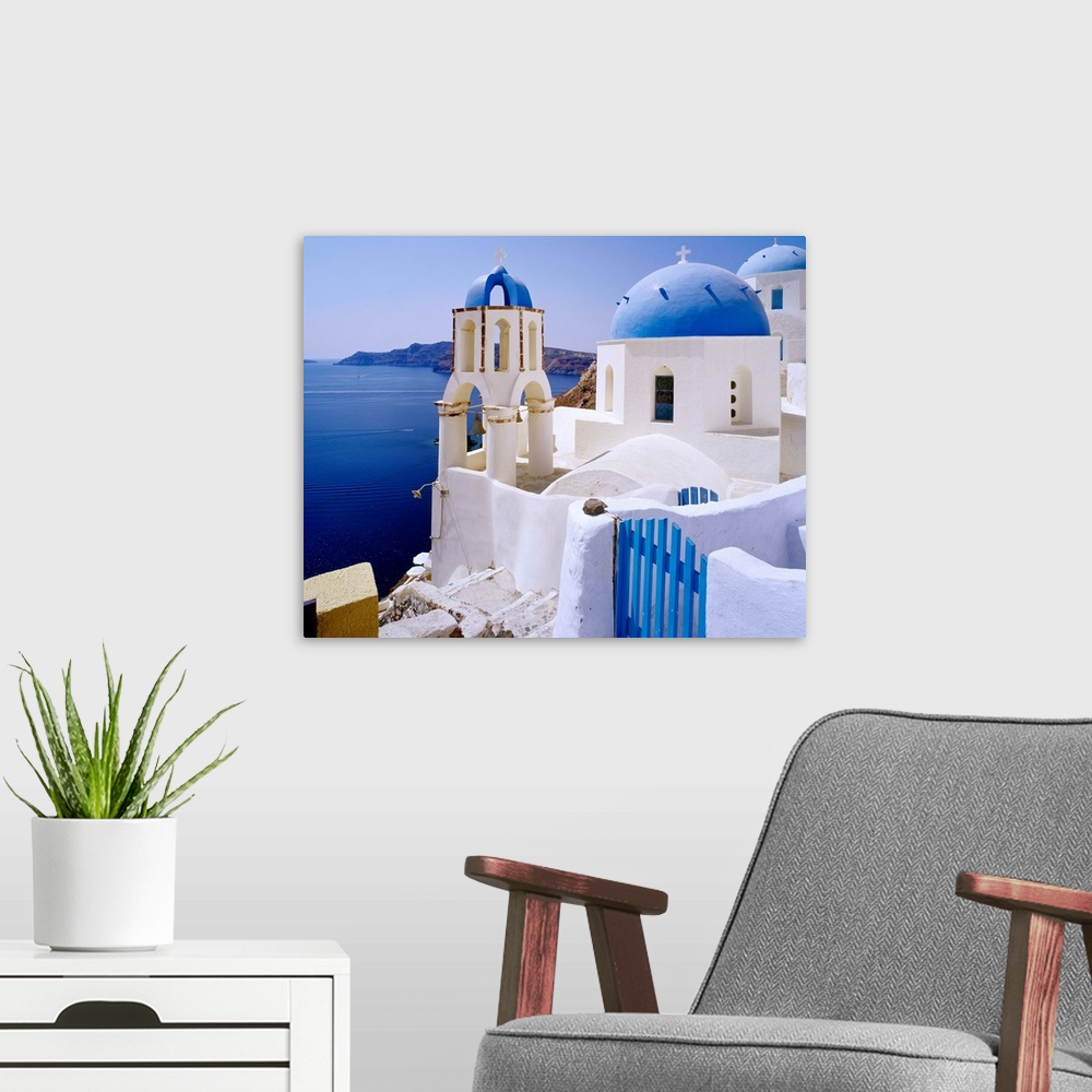 A modern room featuring Greece, Cyclades, Santorini, Oia, church