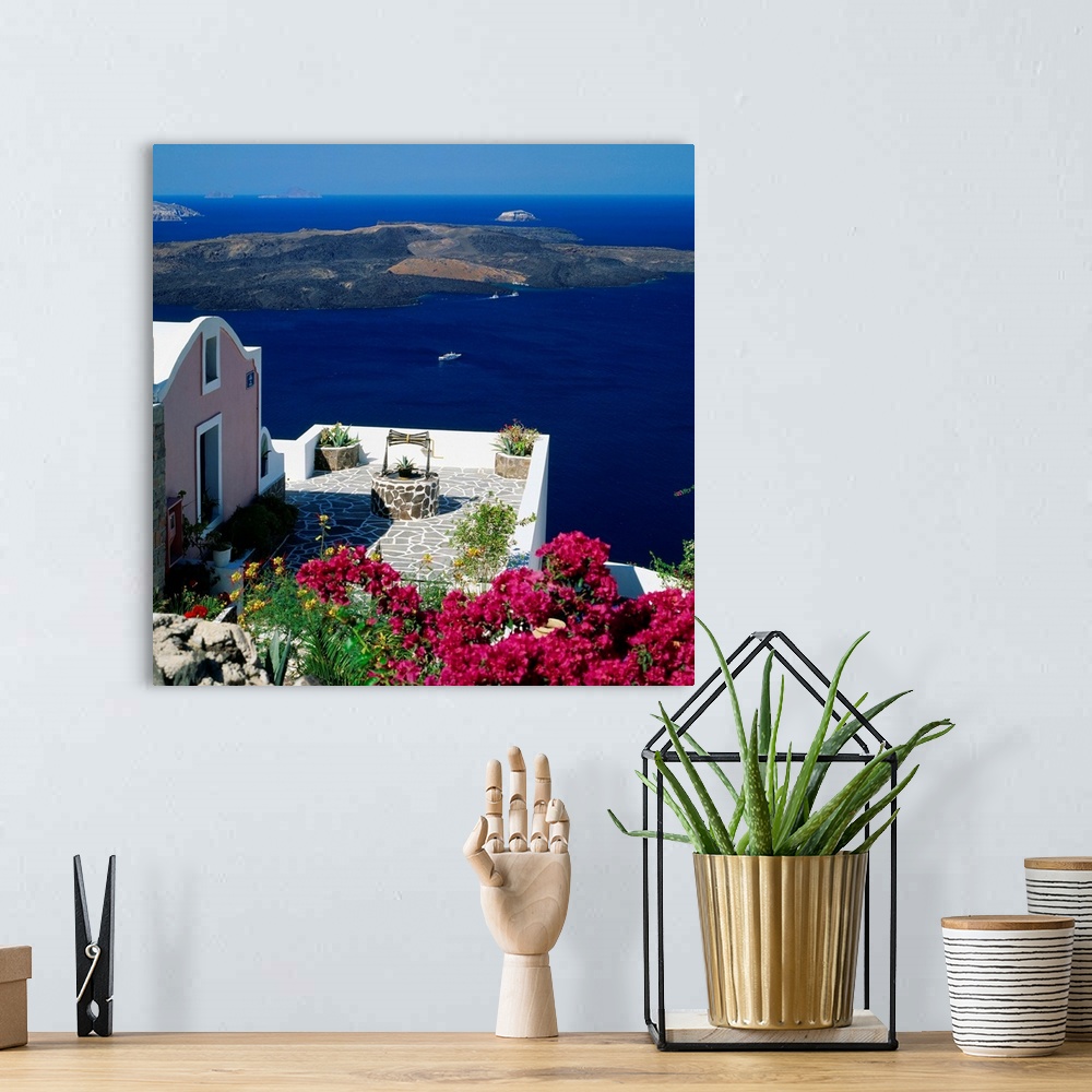 A bohemian room featuring Greece, Cyclades, Santorini, View towards the crater