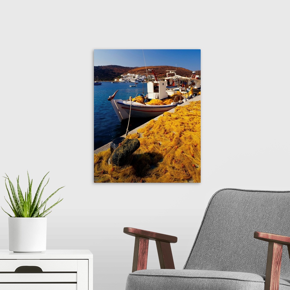 A modern room featuring Greece, Cyclades, Sifnos, Faros village, the harbor
