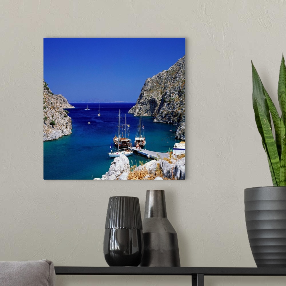 A modern room featuring Greece, Dodecanese, Kalymnos, Fiord near the village of Vathis
