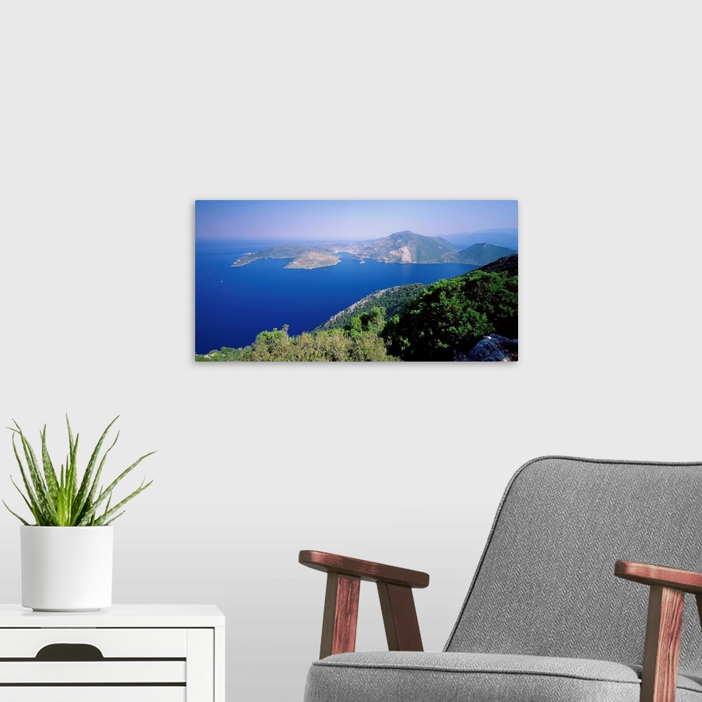 A modern room featuring Greece, Ell..s, Ionian Islands, Ithaca island, Ith..ki, View towards Vathi town