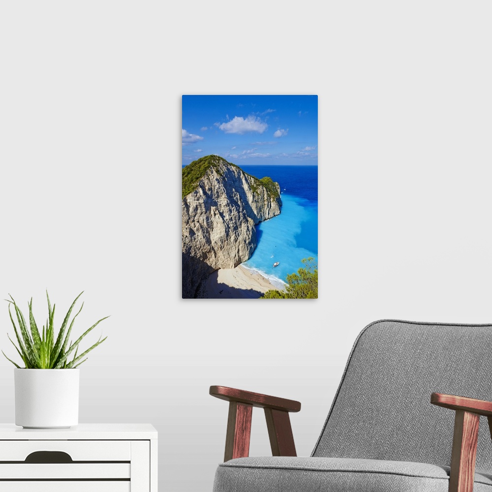 A modern room featuring Greece, Ionian Islands, Mediterranean sea, Zante island, Shipwreck Beach.