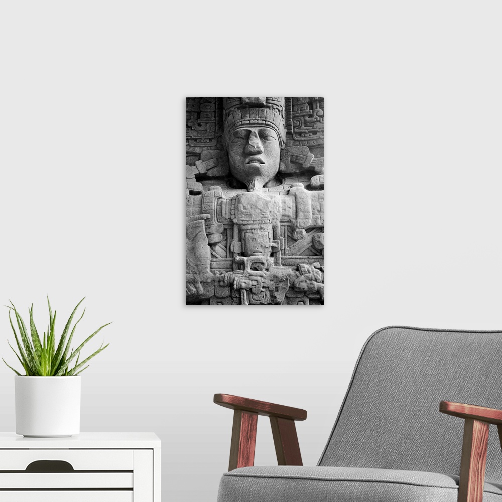 A modern room featuring Guatemala, Quirigua Maya site, Maya stele