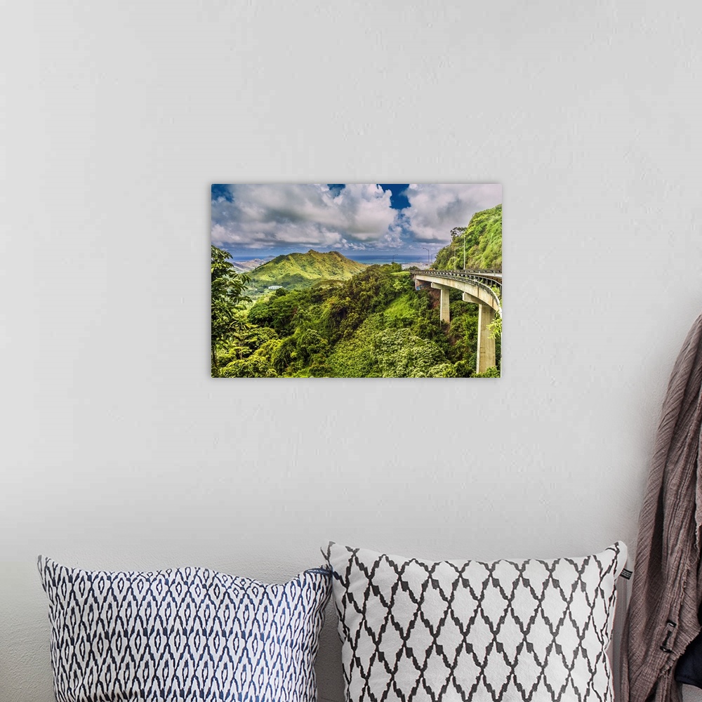 A bohemian room featuring Hawaii, Oahu view of the Pali Highway.