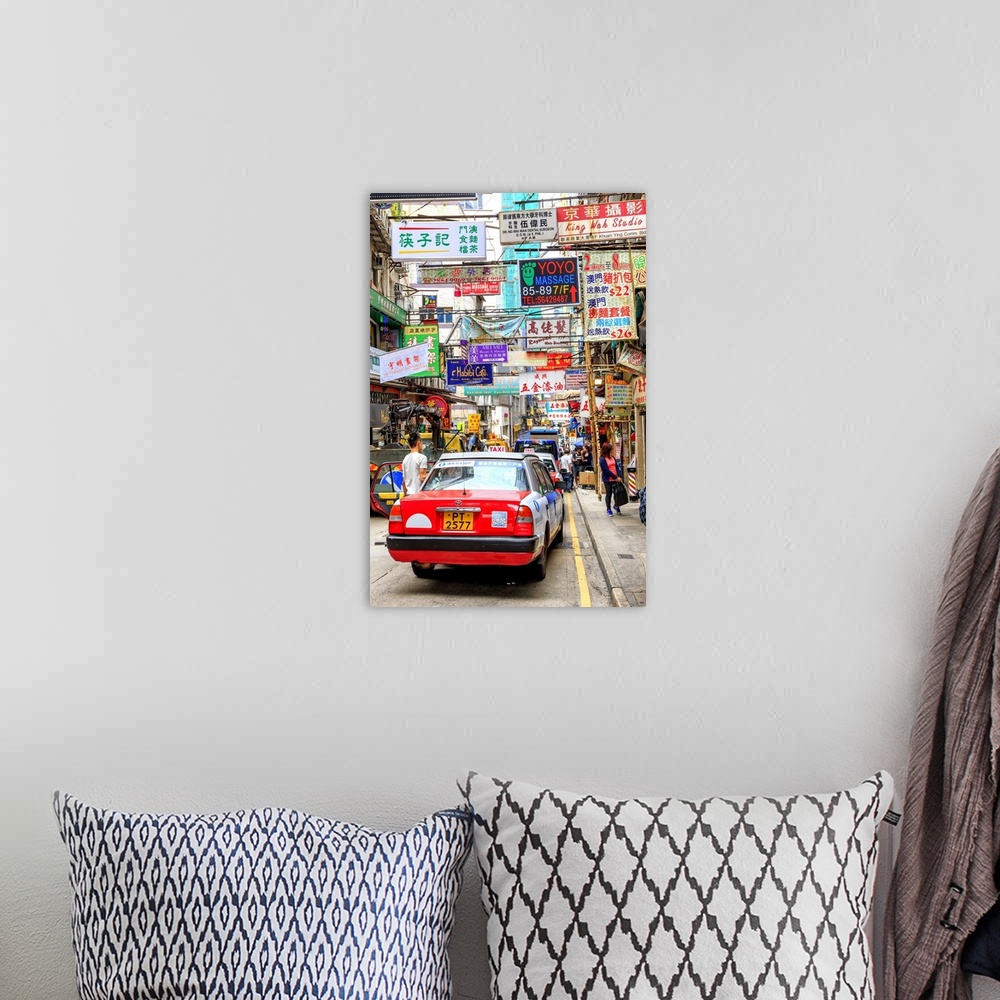 A bohemian room featuring Hong Kong, Hong Kong island, Taxi in a typical side road