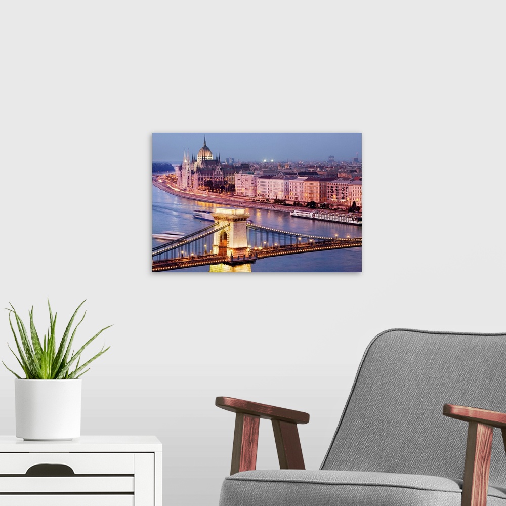 A modern room featuring Hungary, Budapest, Danube, Central Europe, Budapest, Chain Bridge