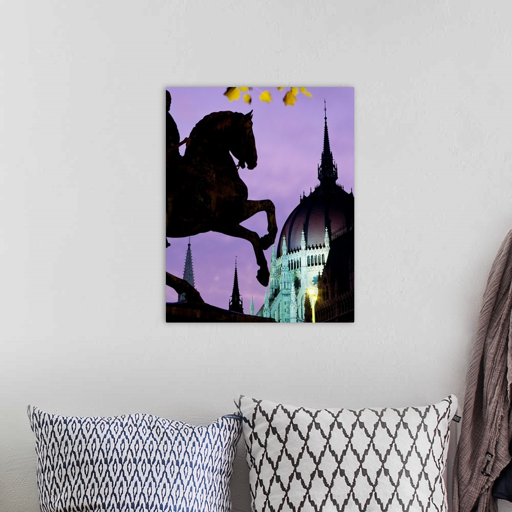 A bohemian room featuring Hungary, Budapest, Parliament, view of the dome with spires