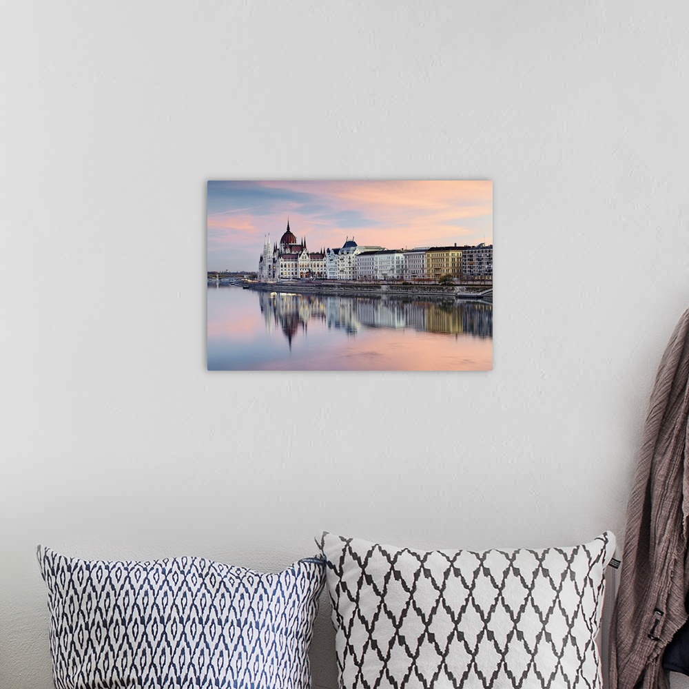 A bohemian room featuring Hungary, Budapest, The Danube river and the Parliament building