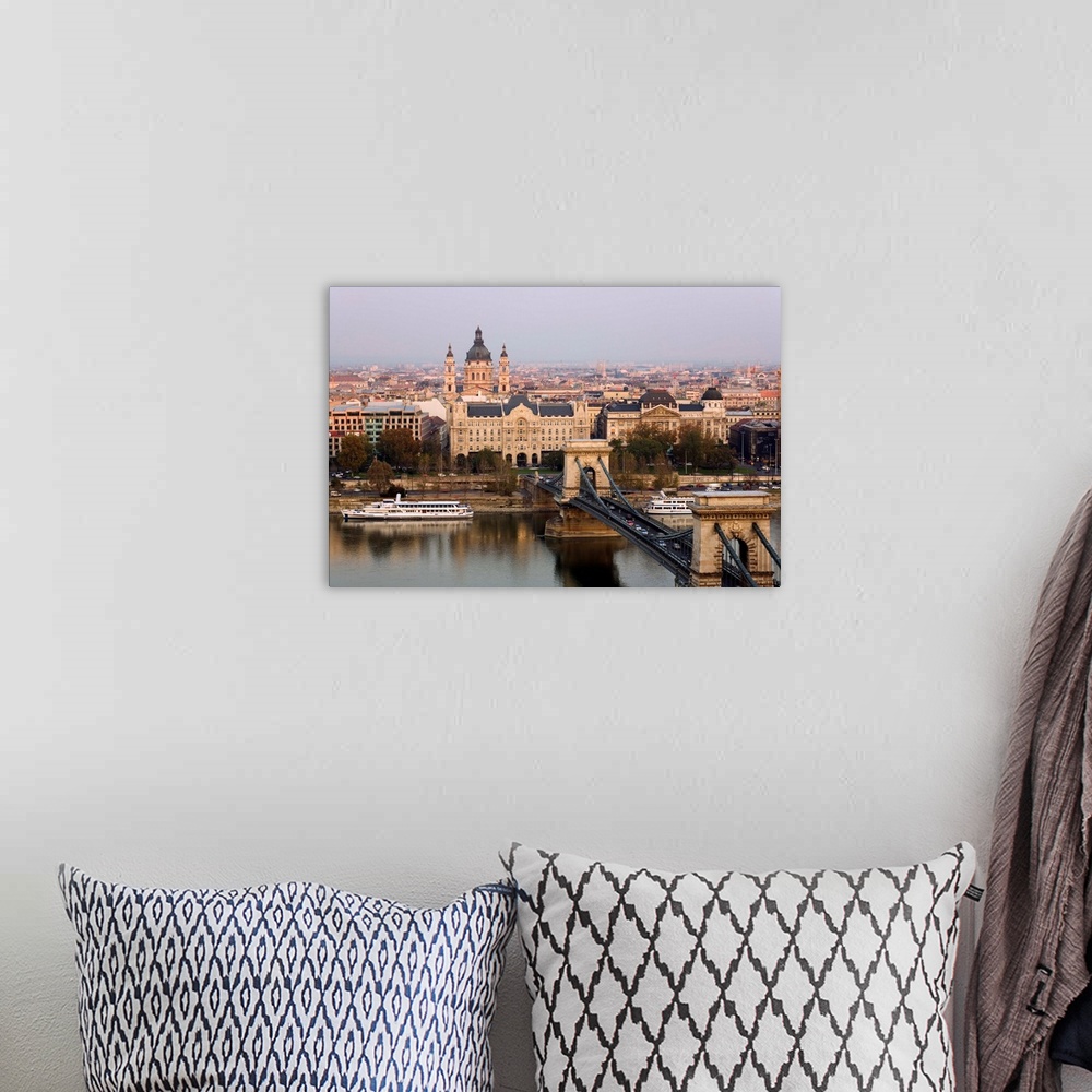 A bohemian room featuring Hungary, Budapest, View of Szechenyi Chain Bridge