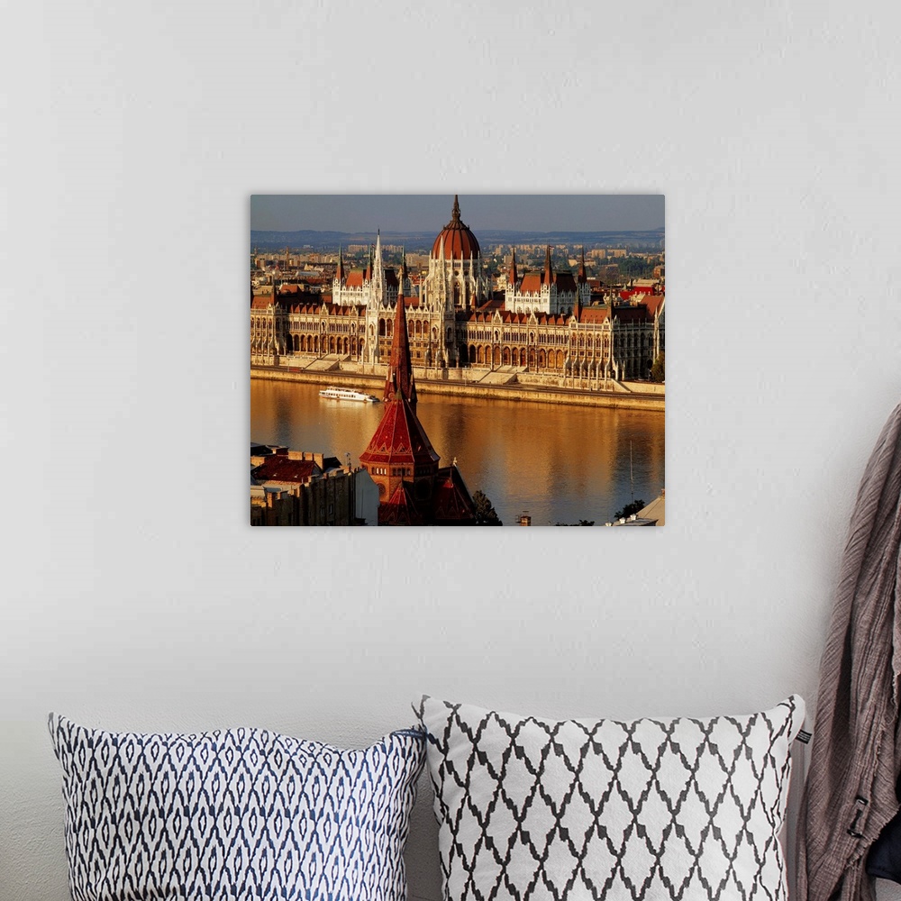 A bohemian room featuring Hungary, Budapest, View of the Parliament