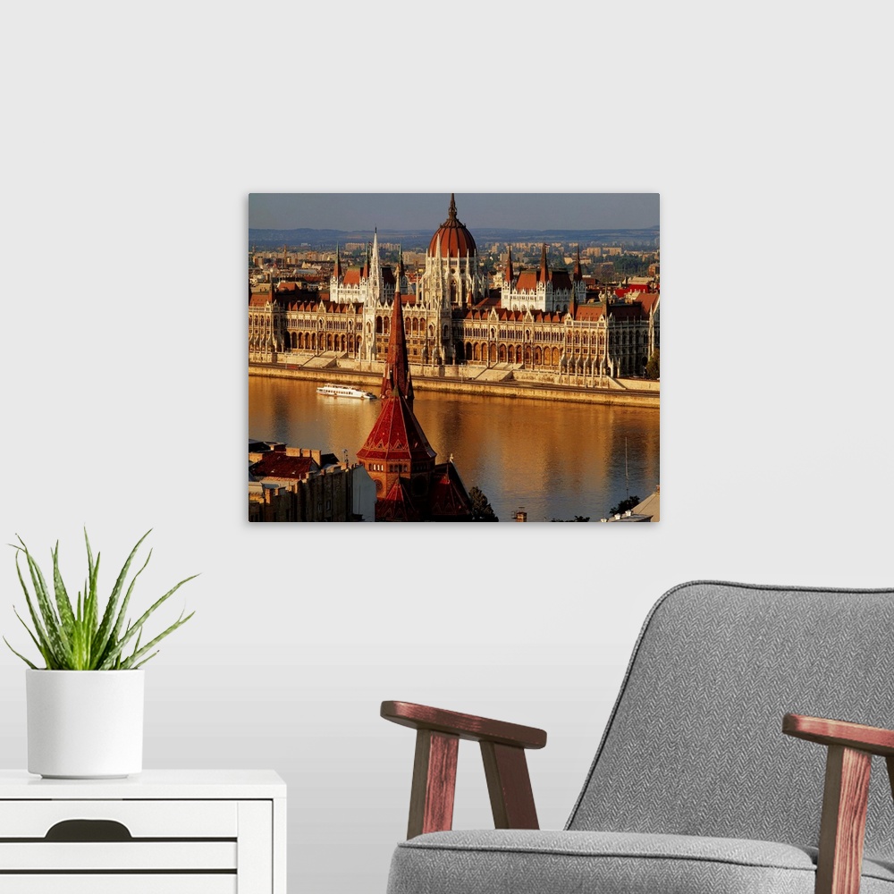 A modern room featuring Hungary, Budapest, View of the Parliament
