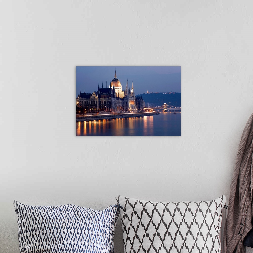 A bohemian room featuring Hungary, Magyarorsz..g, Budapest, Budapest, View on the Parliament over Danube River
