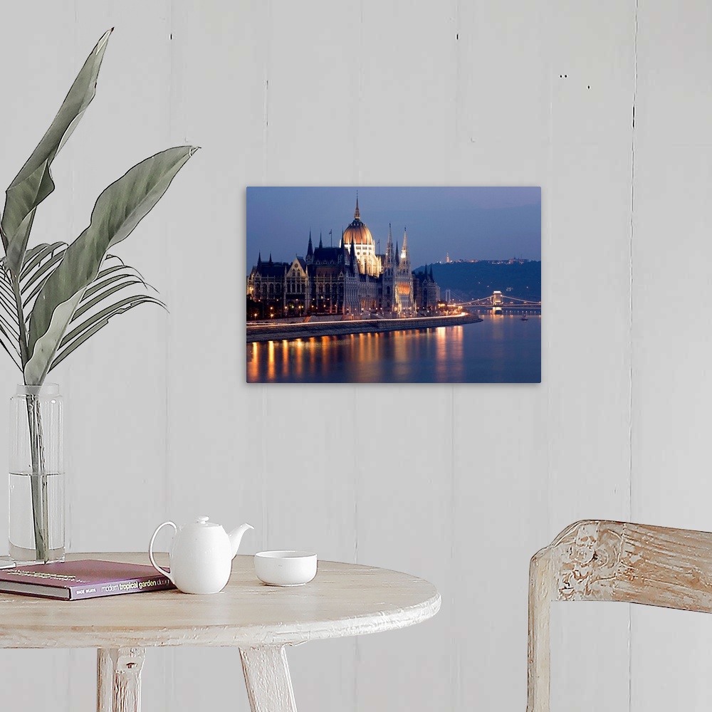 A farmhouse room featuring Hungary, Magyarorsz..g, Budapest, Budapest, View on the Parliament over Danube River