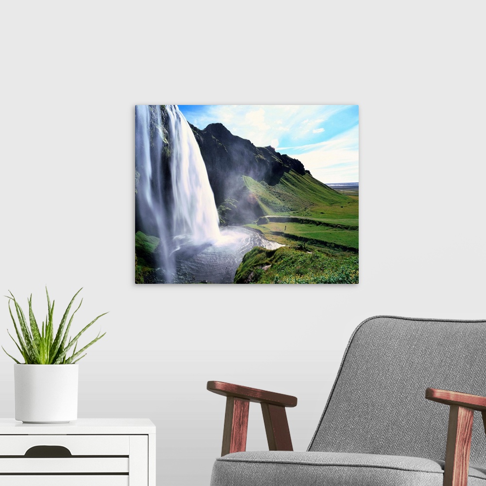 A modern room featuring Iceland, South Coast, Seljalandsfoss waterfall