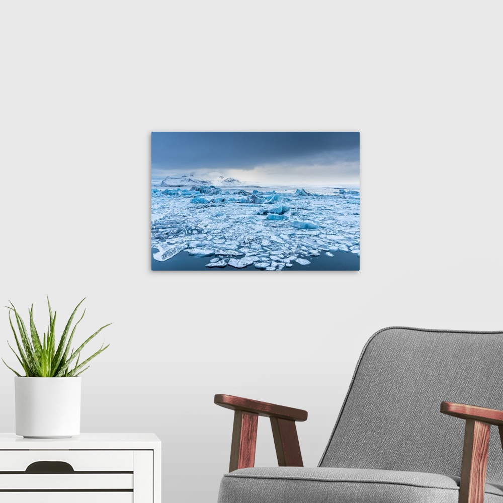 A modern room featuring Iceland, South Iceland, Jokulsarlon, Iceberg Lagoon at winter.