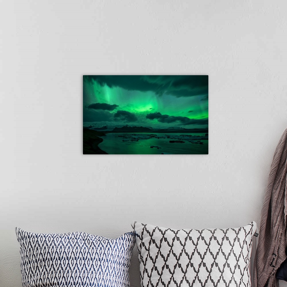 A bohemian room featuring Iceland, South Iceland, Jokulsarlon, Northern Lights.
