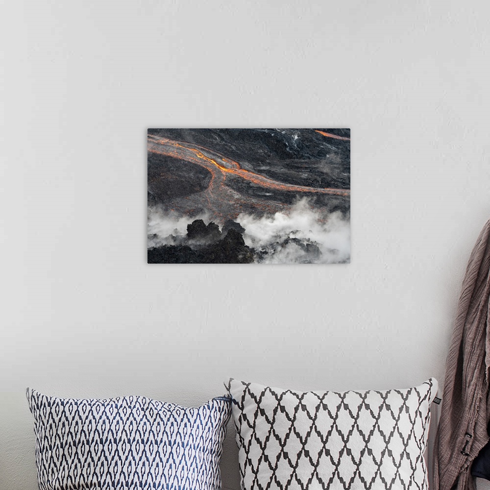 A bohemian room featuring Iceland, Southern Peninsula, Reykjanes, Abstract detail of flowing lava from Fagradalsfjall volcano.