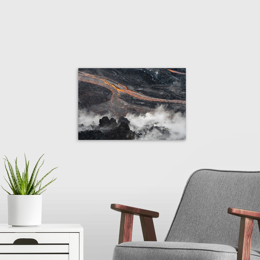 A modern room featuring Iceland, Southern Peninsula, Reykjanes, Abstract detail of flowing lava from Fagradalsfjall volcano.