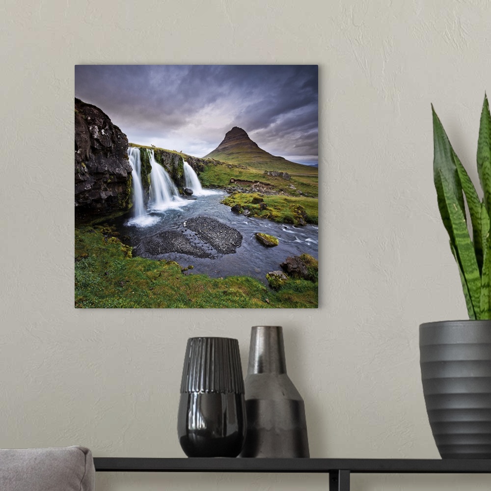 A modern room featuring Iceland, West Iceland, Vesturland, Snaefellsness Peninsula, Kirkjufell Waterfall