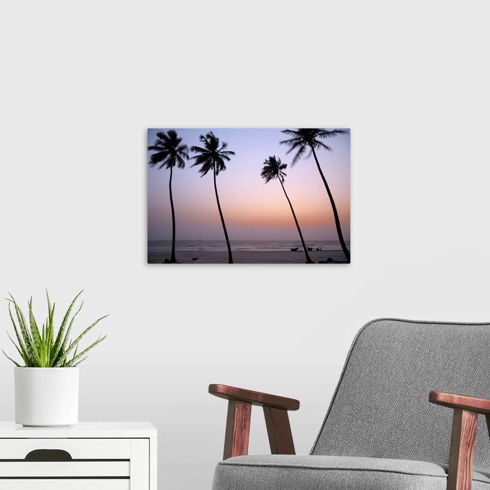A modern room featuring India, Goa, Palms along the Colva beach at sunset