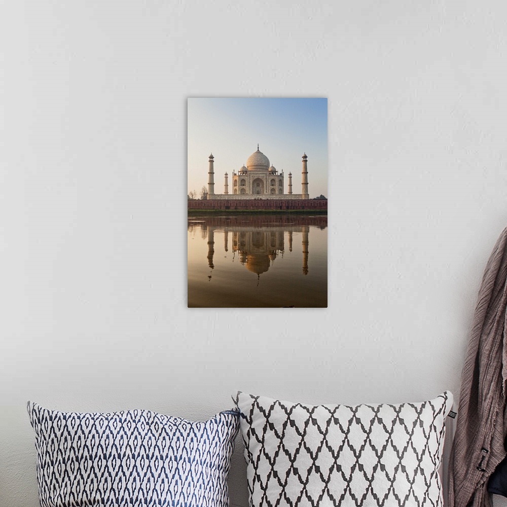 A bohemian room featuring India, Uttar Pradesh, Agra, Taj Mahal, View from the river Yamuna.