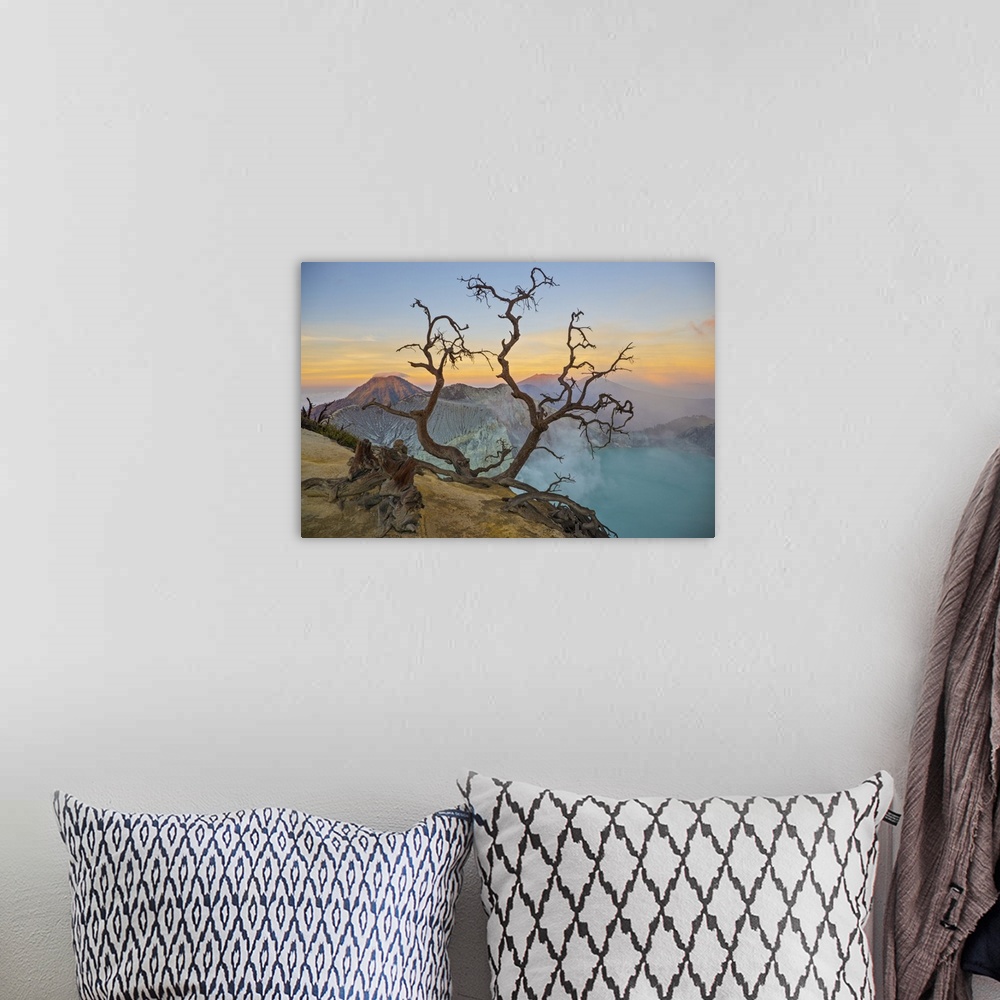 A bohemian room featuring Indonesia, Jawa island, Java, East Java, View of the crater of the volcano Kawah Ijen at sunrise