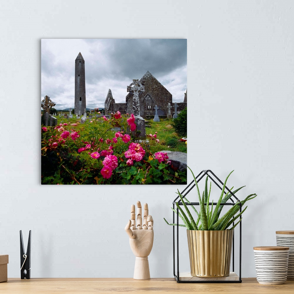 A bohemian room featuring Ireland, County Galway, Burren area, Kilmacduagh Abbey
