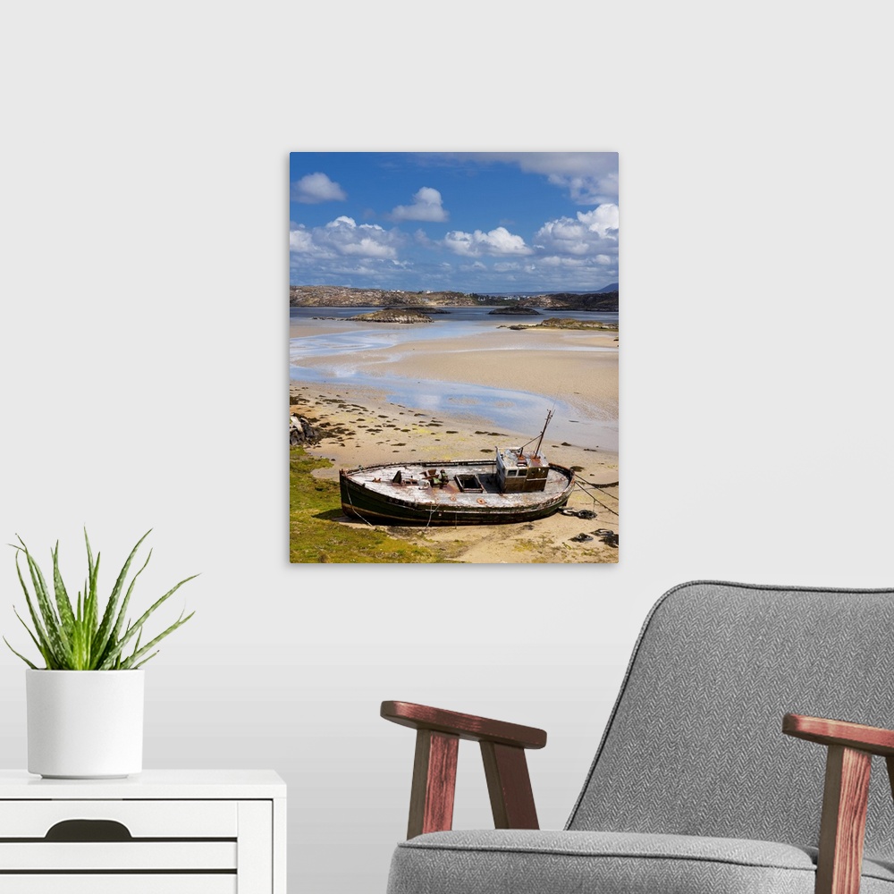 A modern room featuring Ireland, Donegal, Low tide at The Rosses
