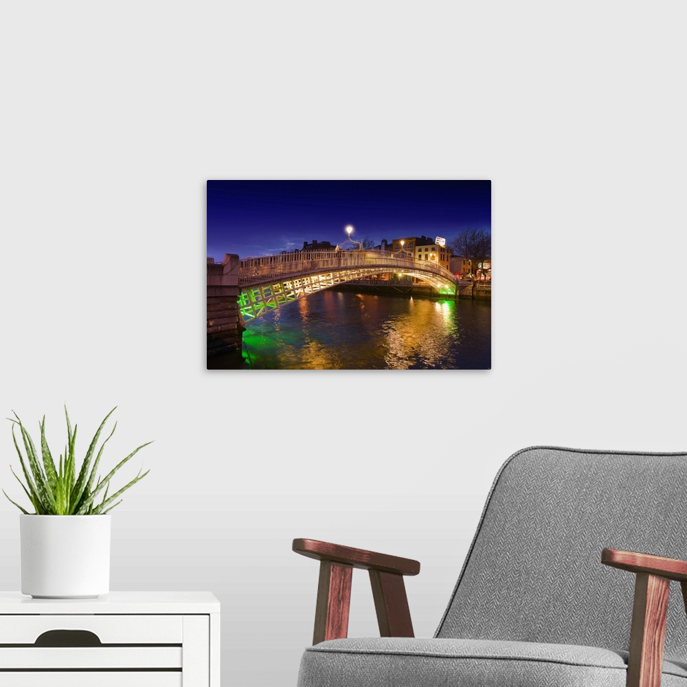 A modern room featuring Ireland, Dublin, Half Penny bridge by night