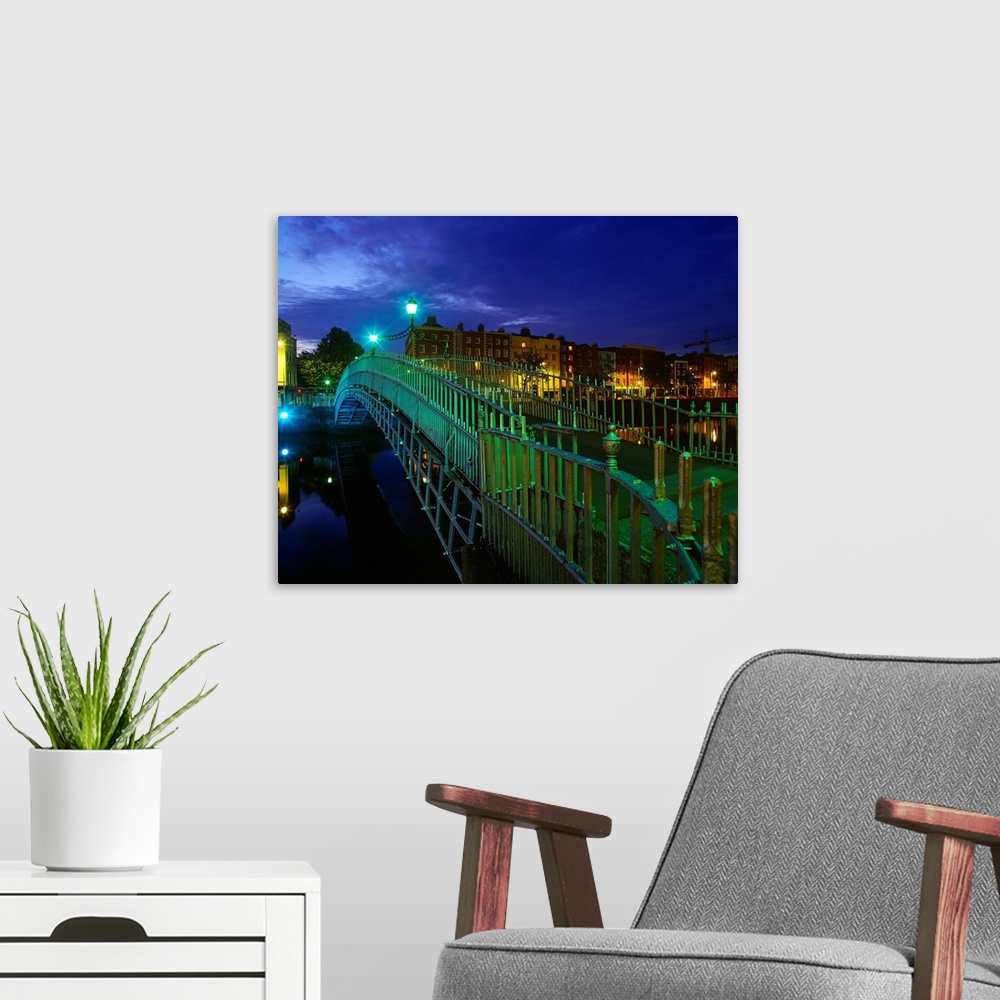 A modern room featuring Ireland, Dublin, Half penny Bridge, night view