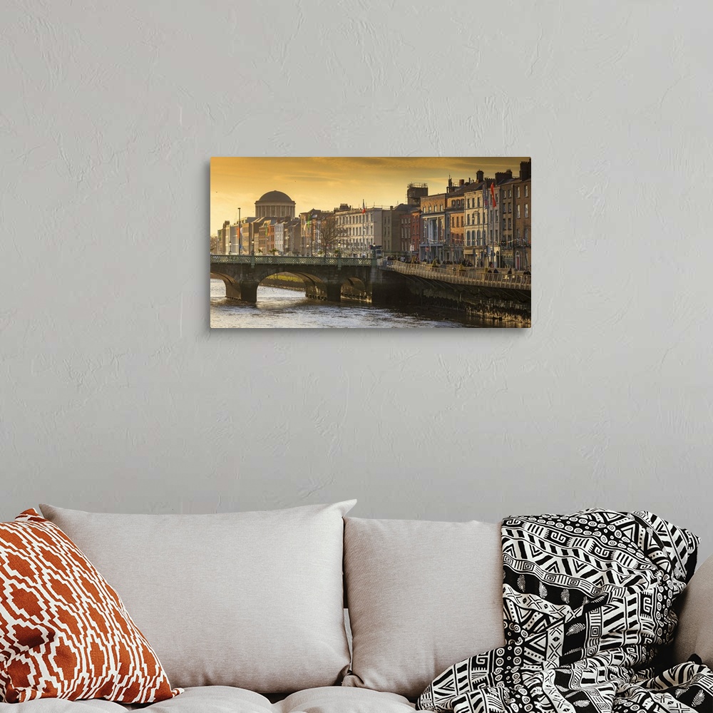 A bohemian room featuring Ireland, Dublin, Panoramic view of Dublin's skyline at sunset.