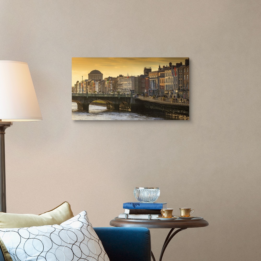 A traditional room featuring Ireland, Dublin, Panoramic view of Dublin's skyline at sunset.
