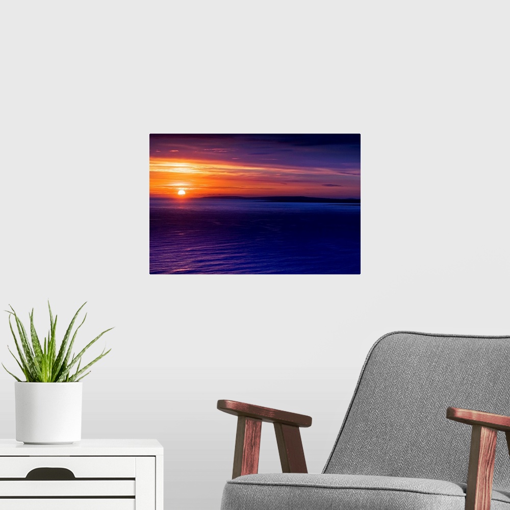 A modern room featuring Ireland, Galway, Sunset on the Atlantic Ocean.