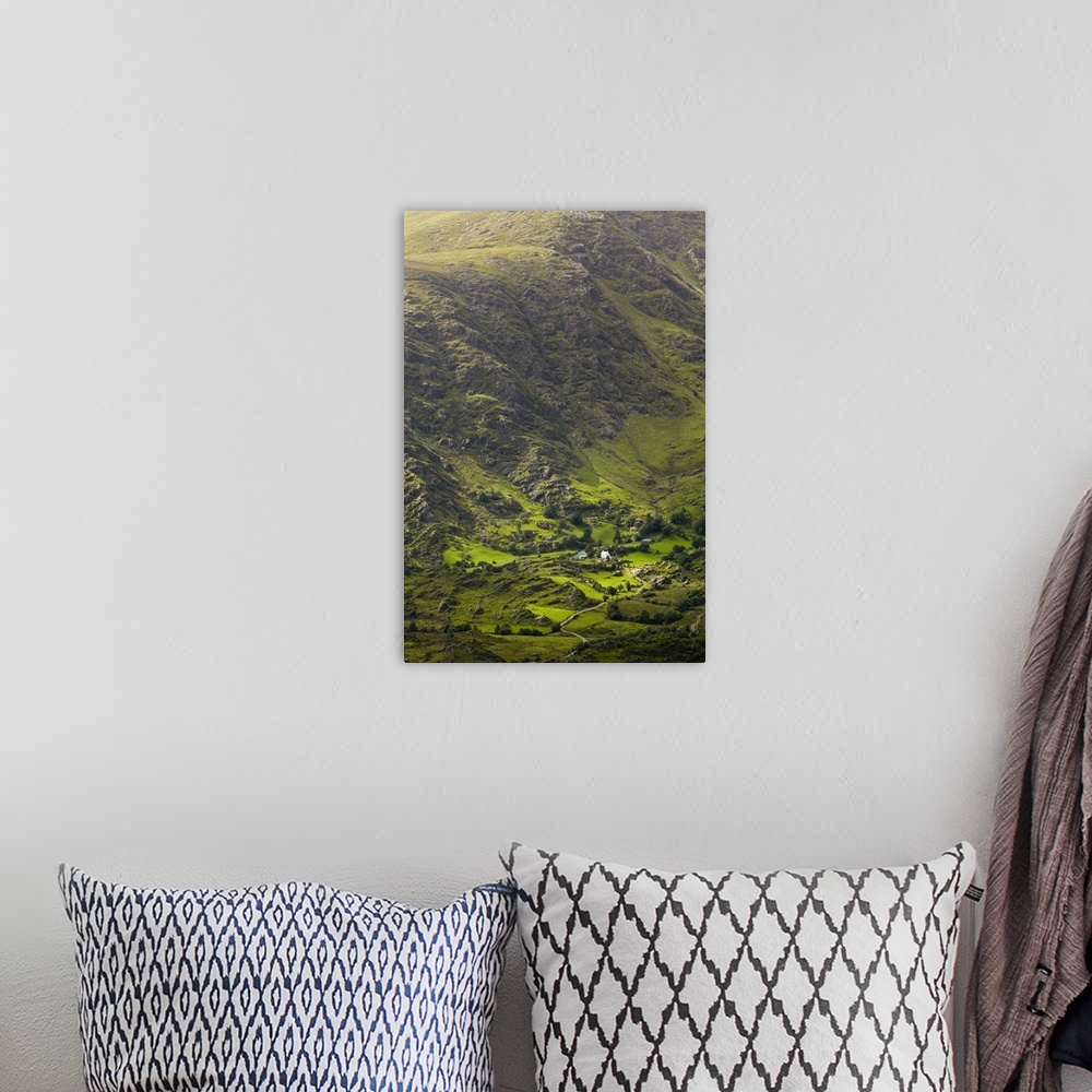 A bohemian room featuring Ireland, Kerry, afternoon light illuminates rugged rural Landscape