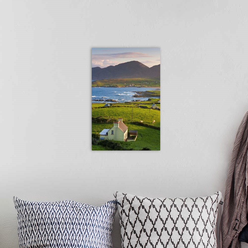 A bohemian room featuring Ireland, Kerry, Sunrise over rural landscape of Ballydonegan Bay