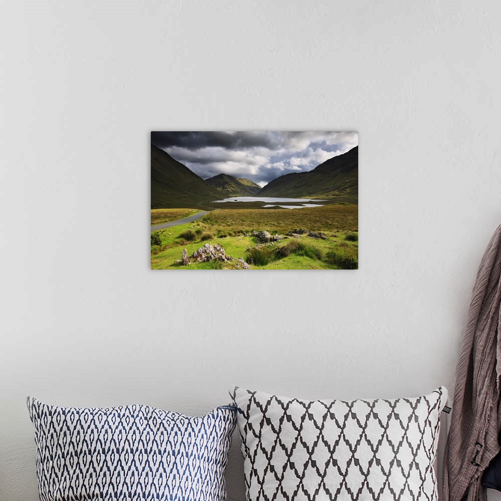 A bohemian room featuring Ireland, Mayo, Westport, Landscape in the Doolough Pass