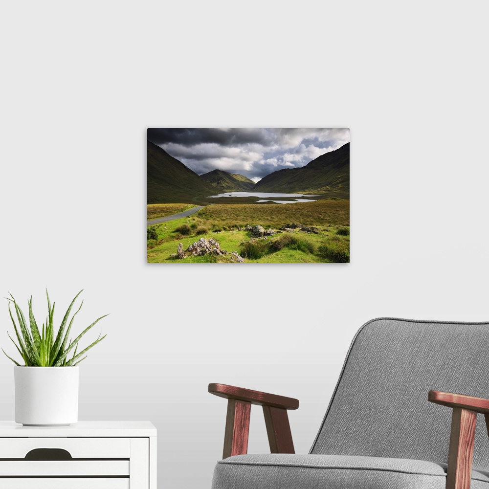A modern room featuring Ireland, Mayo, Westport, Landscape in the Doolough Pass