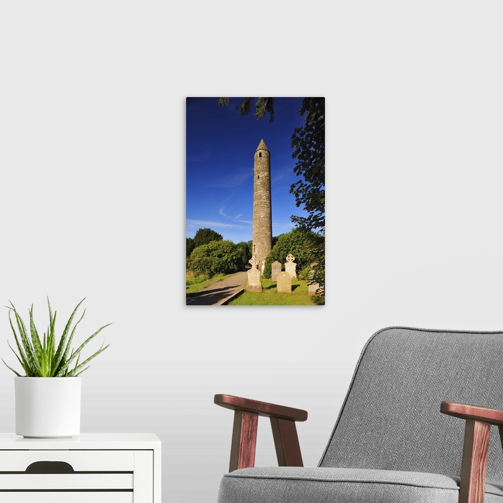 A modern room featuring Ireland, Wicklow, Glendalough's old cemetery and the 33 meters high Round Tower