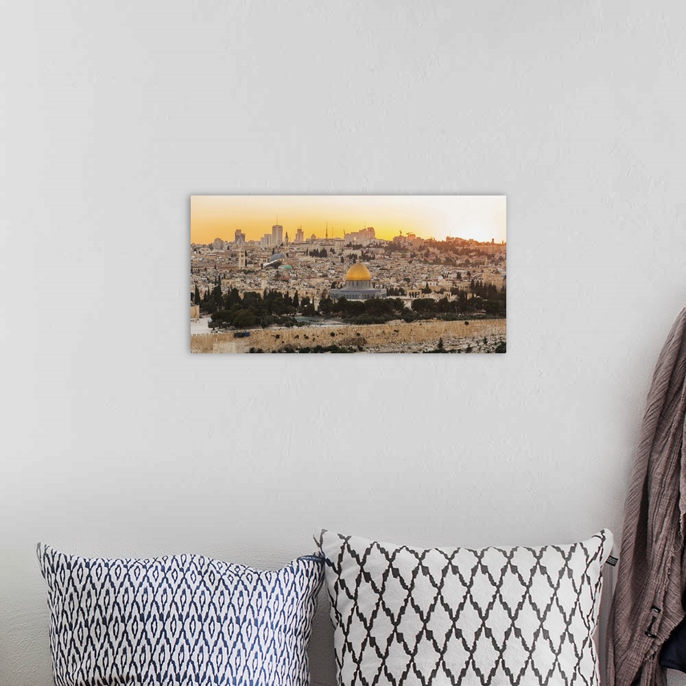 A bohemian room featuring Israel, Jerusalem, Dome of the Rock, View of the Old Town with the Dome of the Rock from the Moun...