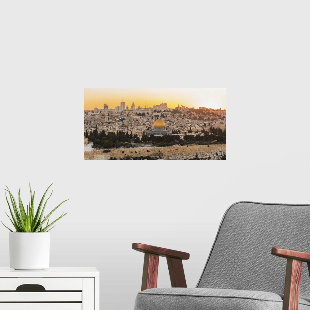 A modern room featuring Israel, Jerusalem, Dome of the Rock, View of the Old Town with the Dome of the Rock from the Moun...