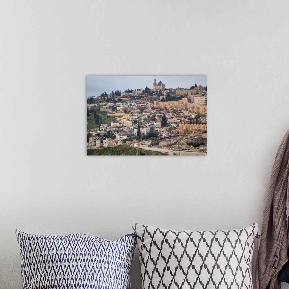 A bohemian room featuring Israel, Jerusalem, Old city wall at dawn, seen from Olive Mount.