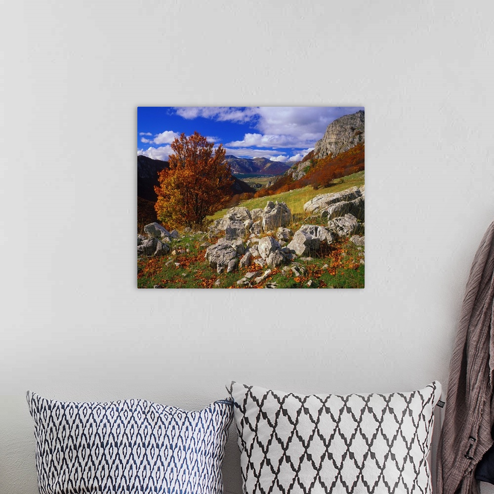 A bohemian room featuring Paesaggio della Val d'Arano, nei pressi di Ovindoli, e sullo sfondo l'altipiano delle rocche.