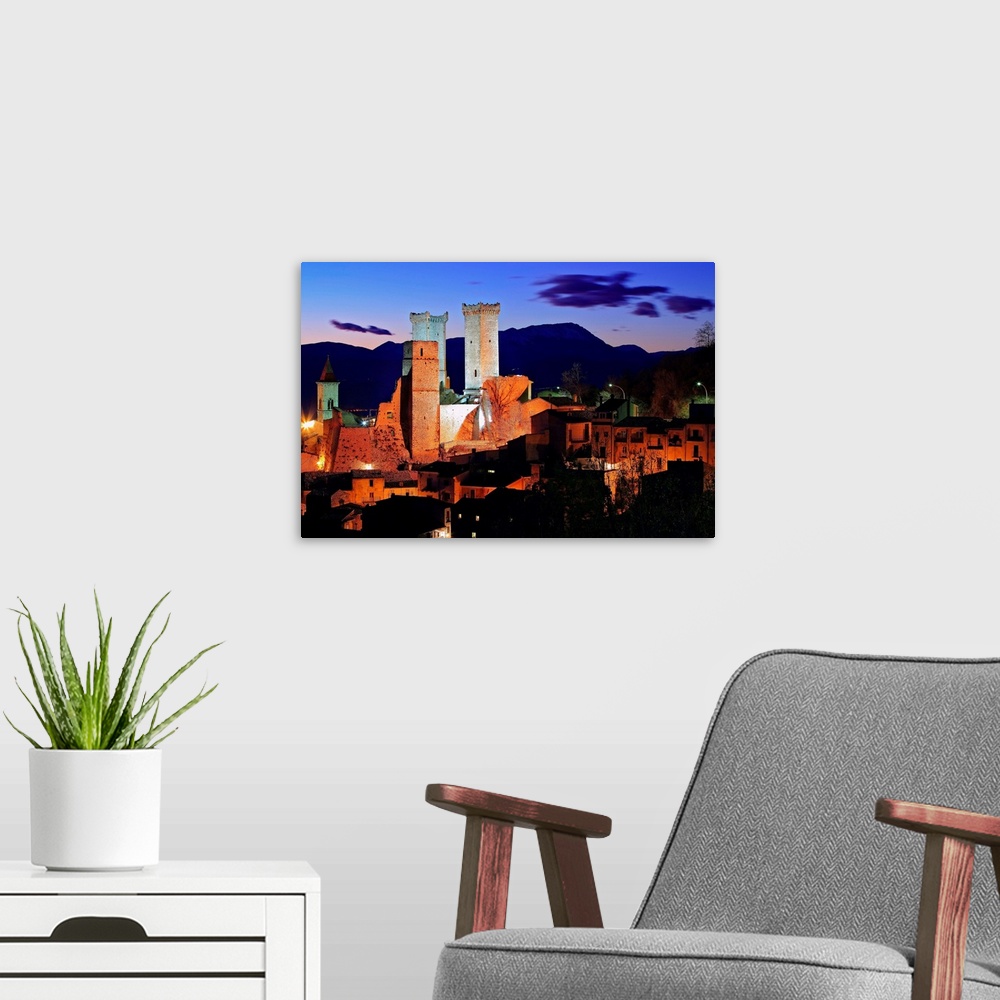 A modern room featuring Italy, Abruzzo, Abruzzi, Majella National Park, Pacentro, View towards the ancient castle