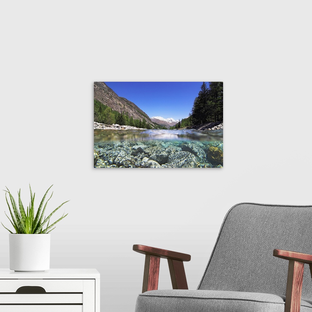 A modern room featuring Italy, Aosta Valley, The stream on the bottom of the valley
