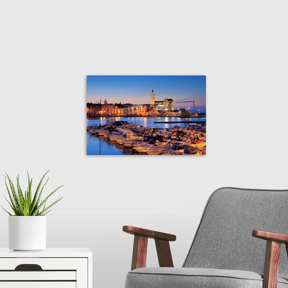 A modern room featuring Italy, Apulia, Adriatic Coast, Bari district, Murge, Trani, View across the harbour